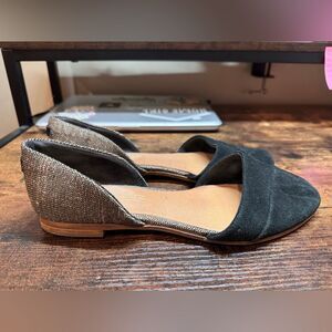 Toms Jutti D’Orsay Flats Black Suede With Textile Size 7.5